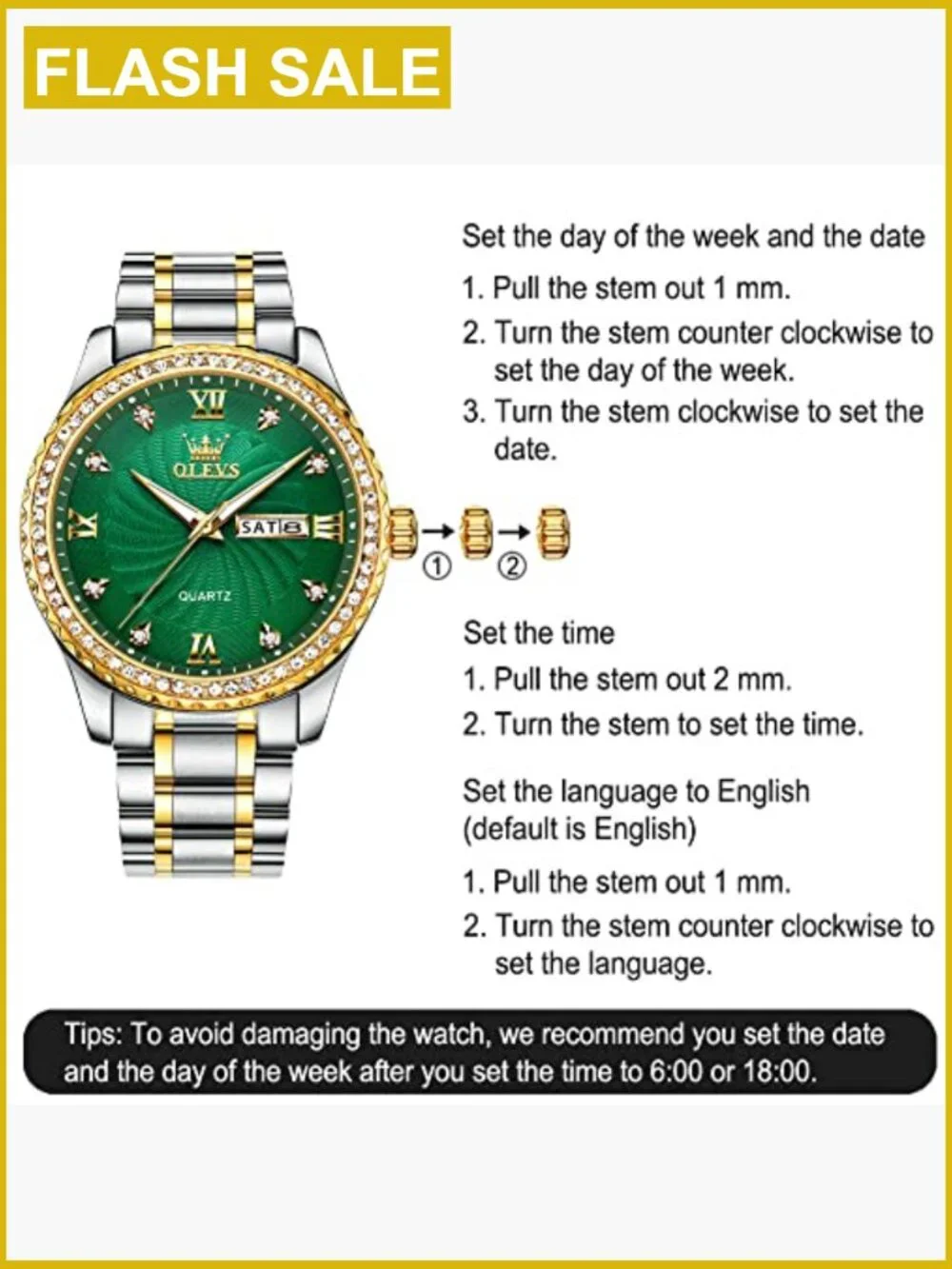 Luxury Diamond Men's Stainless Steel Analog Quartz Watch Day Date Waterproof